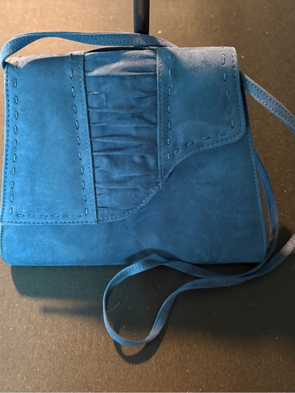 Blue Suede Crossbody Bag - Elegant Everyday Shoulder Bag